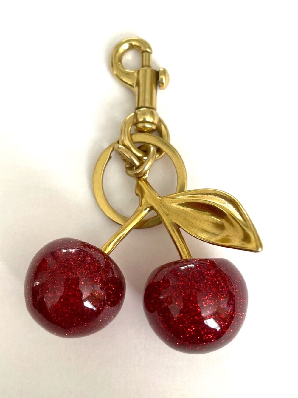 Gold Cherry Keychain with Red Glitter Cherries
